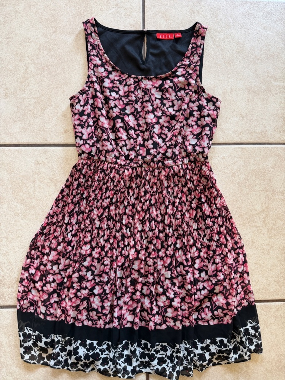 Elle Girls Black and Pink Floral Smocked Waist Dress